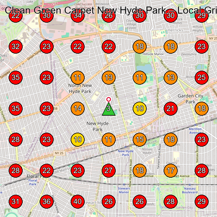Clean Green Carpet New Hyde Park GeoGrid visibility map for Carpet Cleaning Service in Garden City